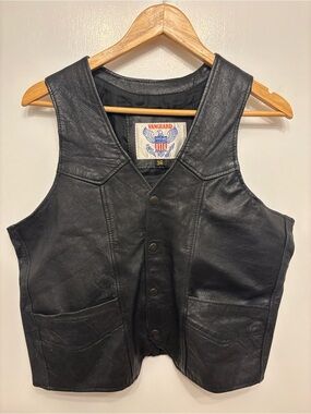 Vintage Men's Black Leather Motorcycle Style Vest